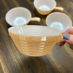 Fire King Vintage Soup Bowls Peach Luster Bee Hive Style